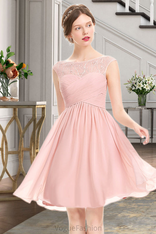 Sofia A-line Scoop Knee-Length Chiffon Tulle Homecoming Dress With Beading Ruffle DKP0020594