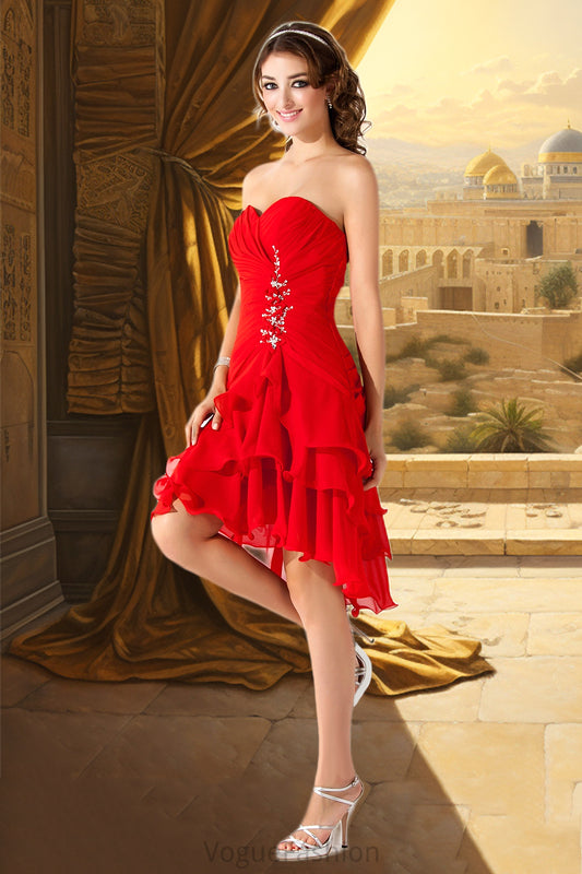 Tiara A-line Sweetheart Asymmetrical Chiffon Homecoming Dress With Beading Ruffle DKP0020599