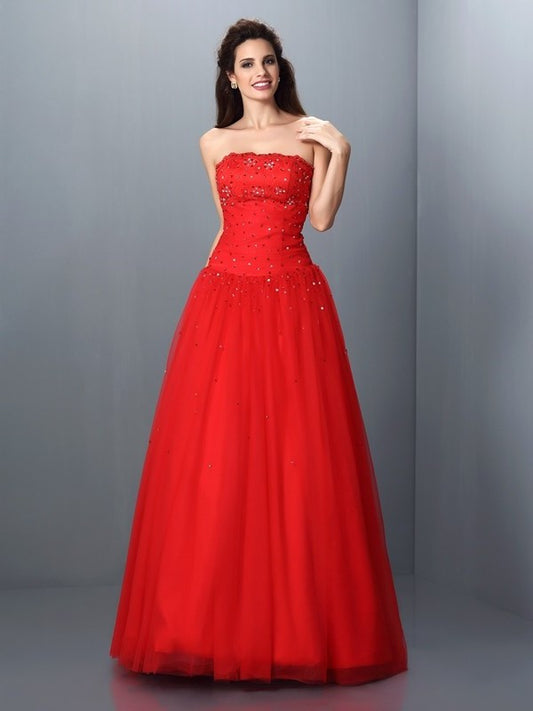 Ball Beading Sleeveless Long Gown Strapless Organza Quinceanera Dresses