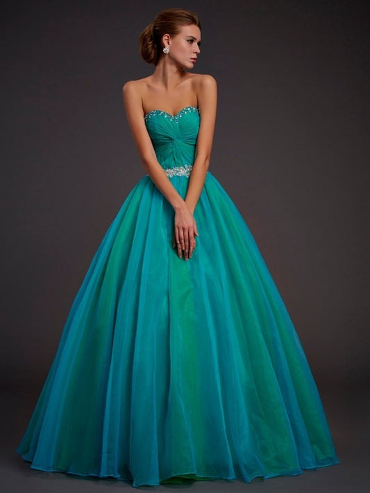 Ball Beading Sleeveless Long Sweetheart Gown Organza Quinceanera Dresses