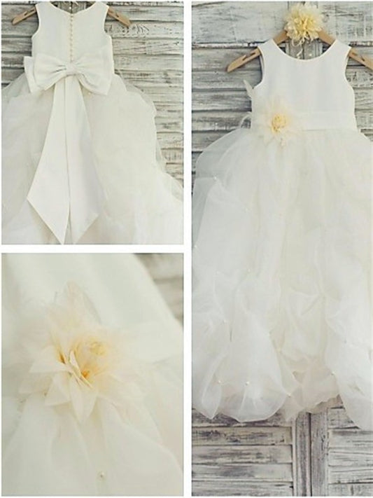 Hand-made Ball Floor-Length Scoop Gown Sleeveless Flower Organza Flower Girl Dresses