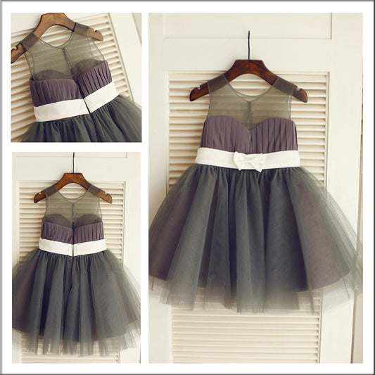 Sash/Ribbon/Belt Tulle Scoop Long A-Line/Princess Sleeveless Flower Girl Dresses