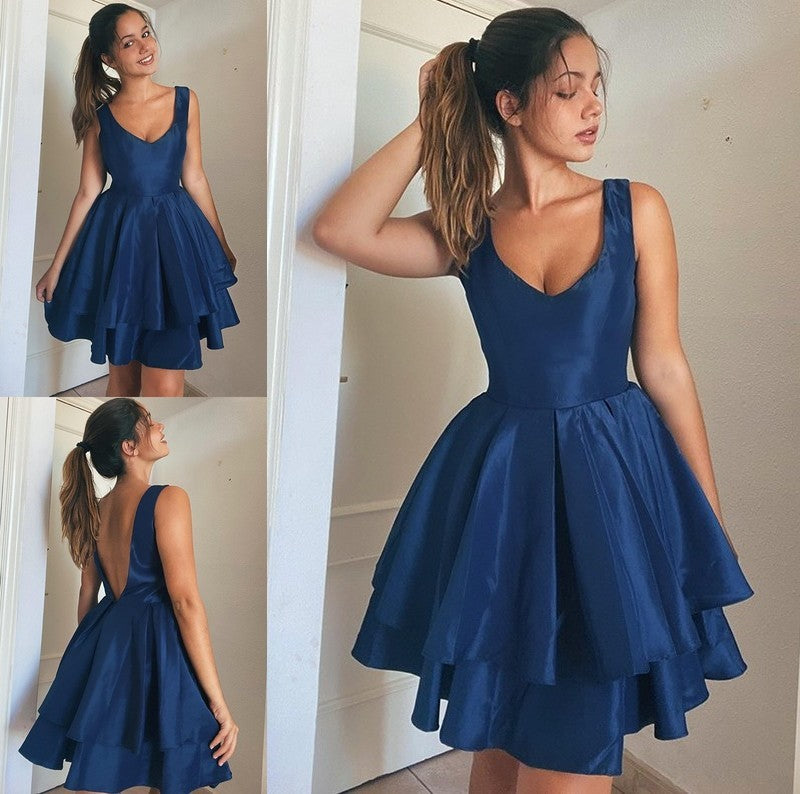 Sleeveless Straps Satin Layers A-Line/Princess Short/Mini Homecoming Dresses