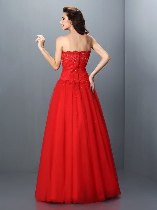 Ball Beading Sleeveless Long Gown Strapless Organza Quinceanera Dresses