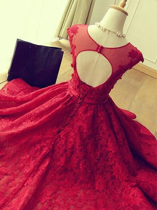 Lace Short Jewel A-Line Applique With Cut Red Homecoming Dresses