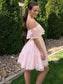 A-Line/Princess Off-the-Shoulder Sleeveless Lace Applique Short/Mini Homecoming Dresses