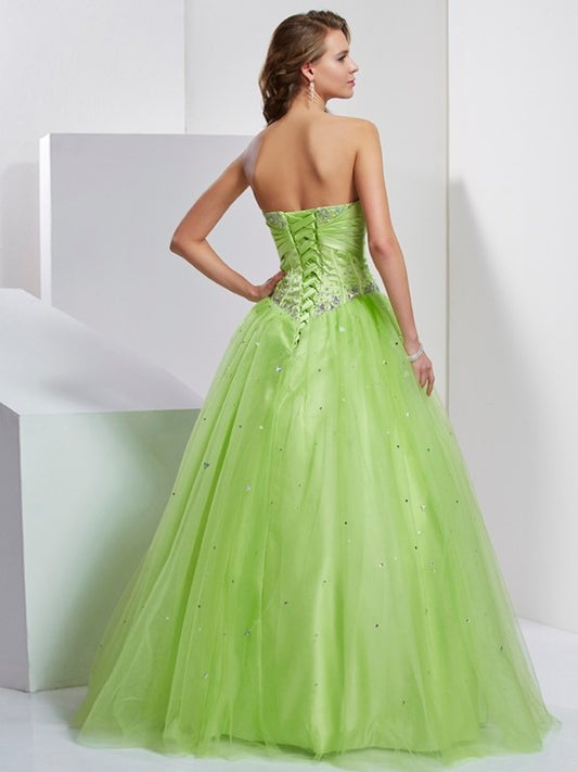 Ball Long Sweetheart Gown Beading Sleeveless Tulle Quinceanera Dresses