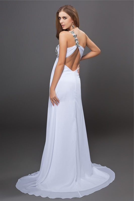 A-Line/Princess Sequin Lace One-Shoulder Sleeveless Long Chiffon Dresses