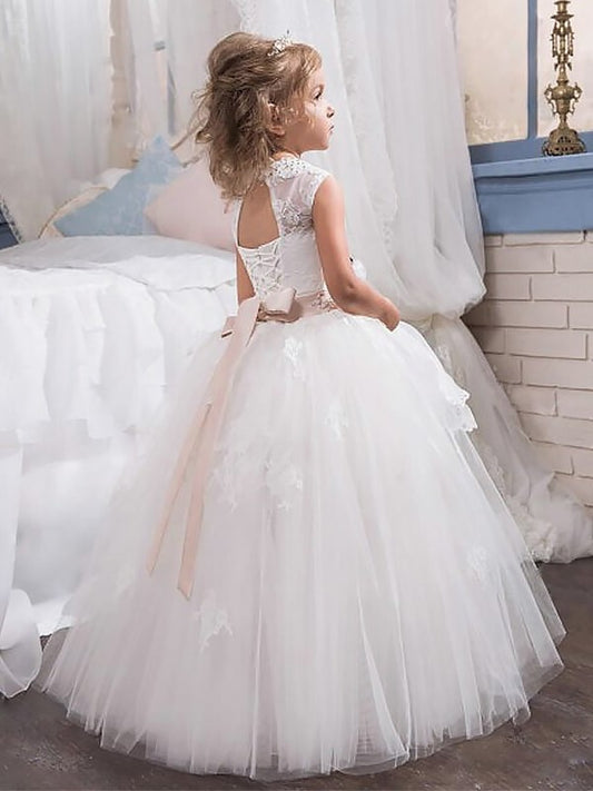 Floor-Length Crystal Sleeveless Tulle Gown Jewel Ball Flower Girl Dresses