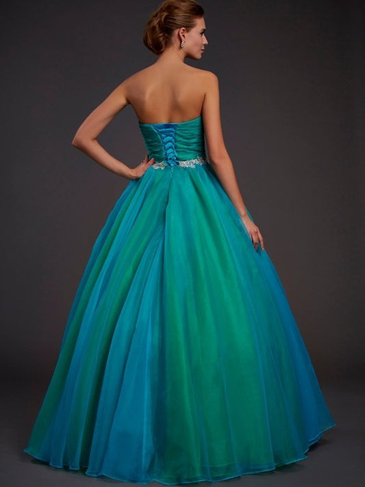 Ball Beading Sleeveless Long Sweetheart Gown Organza Quinceanera Dresses