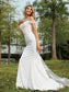 Sleeveless Sweep/Brush Charmeuse Lace A-Line/Princess Off-the-Shoulder Train Bridesmaid Dresses