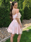 A-Line/Princess Off-the-Shoulder Sleeveless Lace Applique Short/Mini Homecoming Dresses