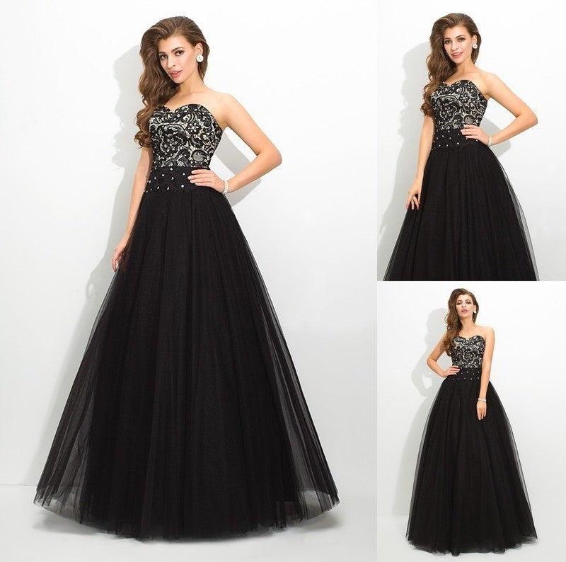 Sleeveless Sweetheart Lace Long Ball Gown Net Quinceanera Dresses