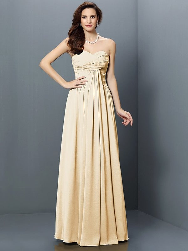 Pleats Long Sleeveless A-Line/Princess Sweetheart Satin Bridesmaid Dresses