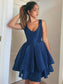 Sleeveless Straps Satin Layers A-Line/Princess Short/Mini Homecoming Dresses