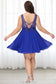 Summer A-line V-Neck Short/Mini Chiffon Lace Homecoming Dress With Beading DKP0020563