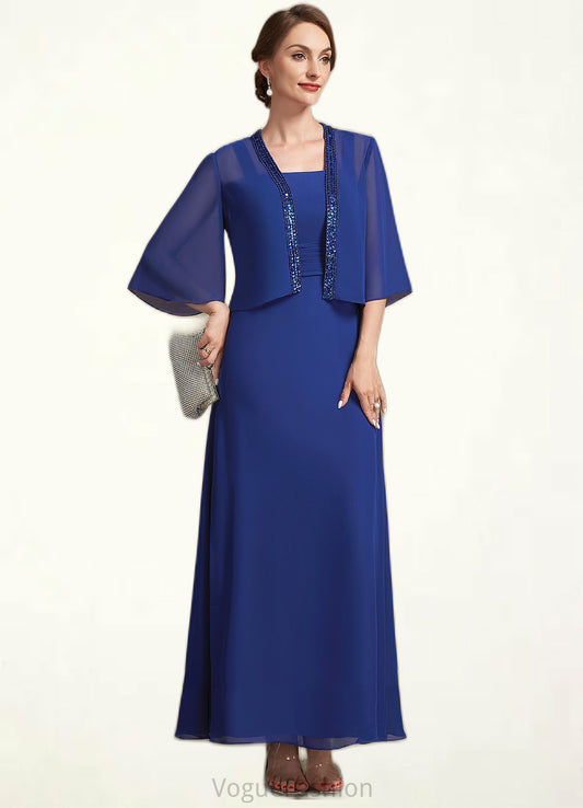 Karla A-Line Square Neckline Ankle-Length Chiffon Mother of the Bride Dress With Ruffle DK126P0014982