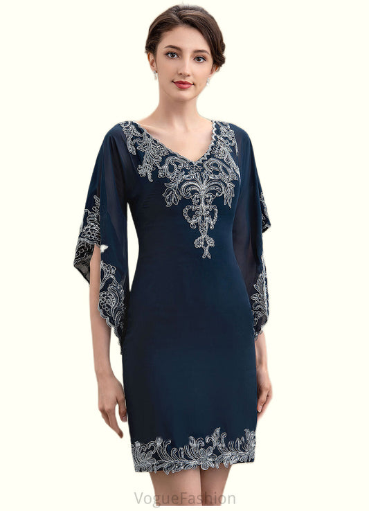Alisa Sheath/Column V-neck Knee-Length Chiffon Lace Mother of the Bride Dress With Sequins DK126P0014983