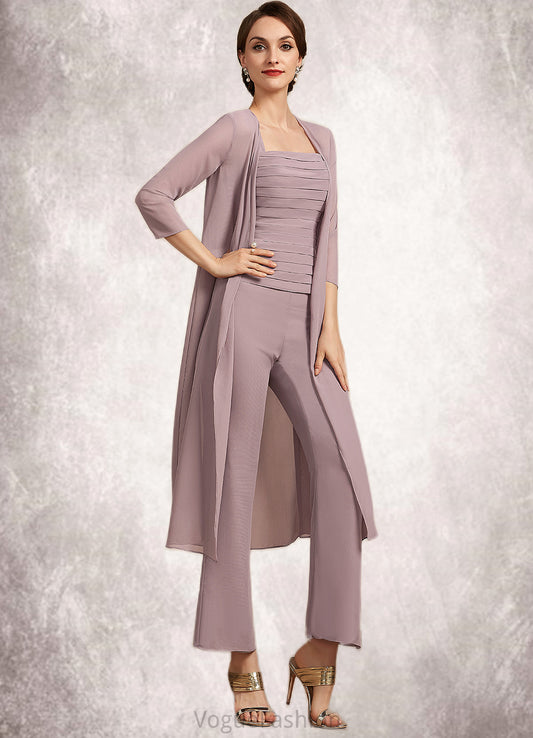 Leah Jumpsuit/Pantsuit Square Neckline Ankle-Length Chiffon Mother of the Bride Dress With Ruffle DK126P0014984