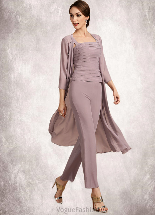 Leah Jumpsuit/Pantsuit Square Neckline Ankle-Length Chiffon Mother of the Bride Dress With Ruffle DK126P0014984