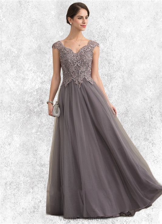 Jenna A-Line/Princess V-neck Floor-Length Tulle Lace Mother of the Bride Dress With Sequins DK126P0014985