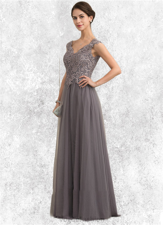 Jenna A-Line/Princess V-neck Floor-Length Tulle Lace Mother of the Bride Dress With Sequins DK126P0014985
