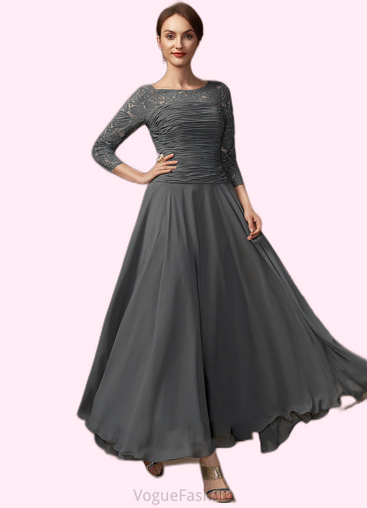 Delilah A-Line Scoop Neck Ankle-Length Chiffon Lace Mother of the Bride Dress With Ruffle DK126P0014990