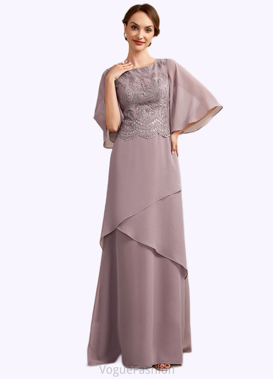 Tori A-Line Scoop Neck Floor-Length Chiffon Lace Mother of the Bride Dress With Sequins Cascading Ruffles DK126P0014991