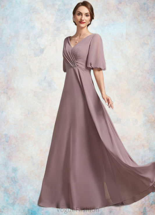 Ashtyn A-Line V-neck Floor-Length Chiffon Mother of the Bride Dress With Ruffle DK126P0014992