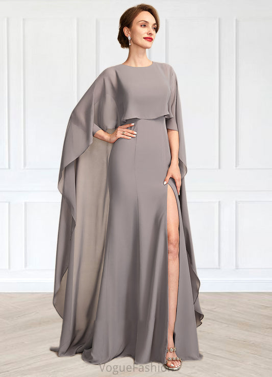 Luciana Sheath/Column Scoop Neck Sweep Train Chiffon Mother of the Bride Dress With Split Front DK126P0015000