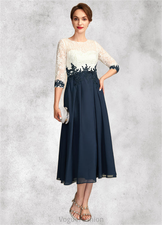 Ximena A-Line Scoop Neck Tea-Length Chiffon Lace Mother of the Bride Dress DK126P0015002