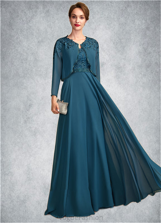 Vera A-Line V-neck Floor-Length Chiffon Lace Mother of the Bride Dress With Beading Sequins DK126P0015004