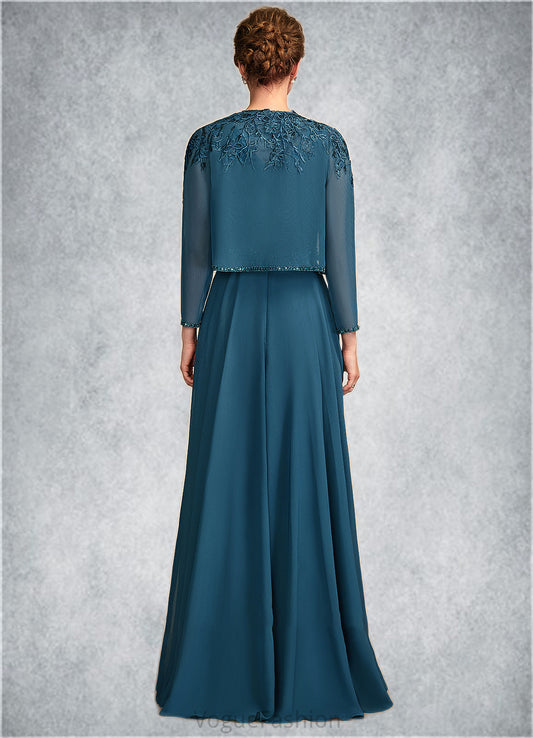 Vera A-Line V-neck Floor-Length Chiffon Lace Mother of the Bride Dress With Beading Sequins DK126P0015004
