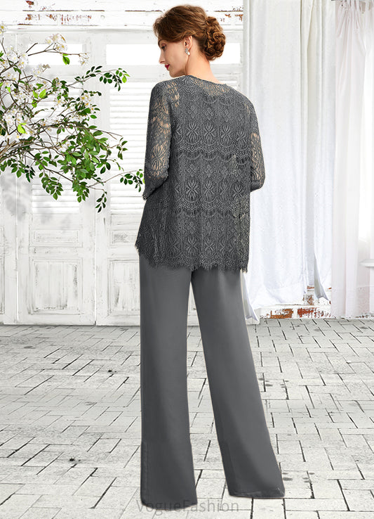 Ellie Jumpsuit/Pantsuit Scoop Neck Floor-Length Chiffon Lace Mother of the Bride Dress DK126P0015006