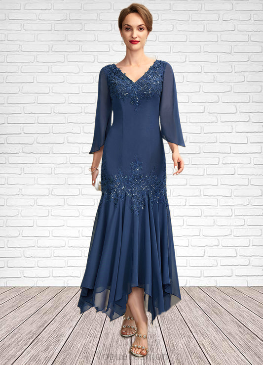 Itzel Trumpet/Mermaid V-neck Ankle-Length Chiffon Mother of the Bride Dress With Appliques Lace Sequins DK126P0015009