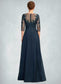 Aliya A-Line V-neck Floor-Length Chiffon Lace Mother of the Bride Dress With Sequins Split Front DK126P0015014