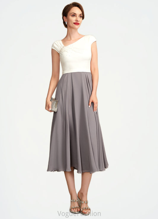Tianna A-Line V-neck Tea-Length Chiffon Mother of the Bride Dress With Ruffle Beading Sequins DK126P0015016