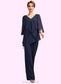 Jasmine Jumpsuit/Pantsuit V-neck Floor-Length Chiffon Mother of the Bride Dress With Cascading Ruffles DK126P0015019