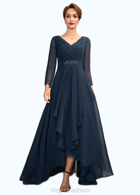 Addisyn A-Line V-neck Asymmetrical Chiffon Mother of the Bride Dress With Ruffle Beading Bow(s) DK126P0015021