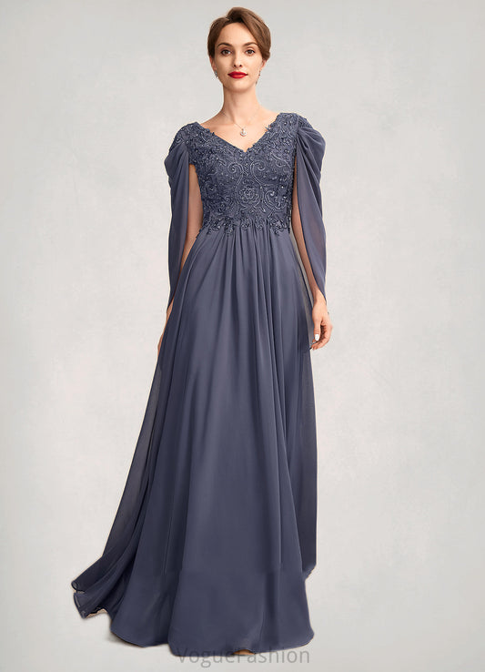 Lilian A-Line V-neck Floor-Length Chiffon Lace Mother of the Bride Dress With Beading Sequins DK126P0015022
