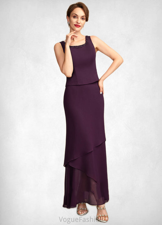 Bria Sheath/Column Scoop Neck Ankle-Length Chiffon Mother of the Bride Dress With Beading Sequins DK126P0015024