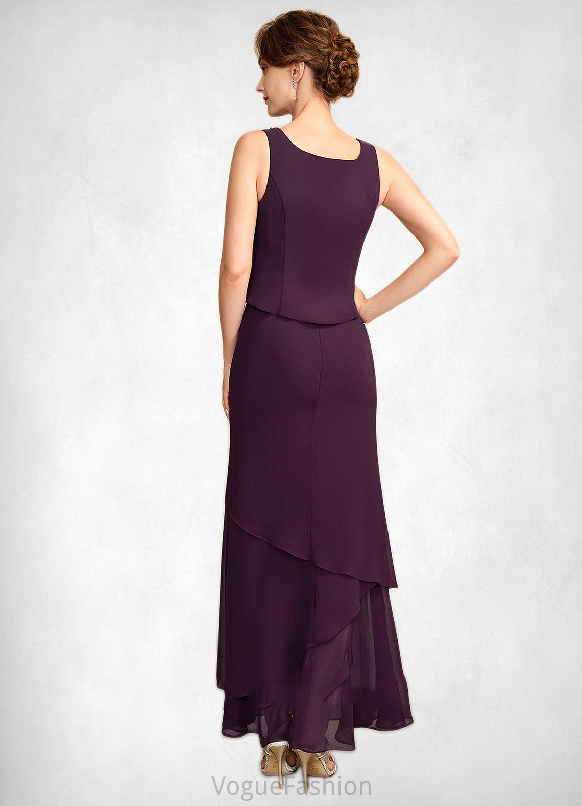 Bria Sheath/Column Scoop Neck Ankle-Length Chiffon Mother of the Bride Dress With Beading Sequins DK126P0015024