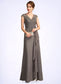 Scarlett A-Line V-neck Floor-Length Chiffon Lace Mother of the Bride Dress With Beading Sequins Cascading Ruffles DK126P0015030
