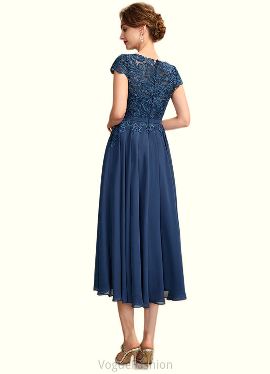 Rayne A-Line Scoop Neck Tea-Length Chiffon Lace Mother of the Bride Dress DK126P0015032
