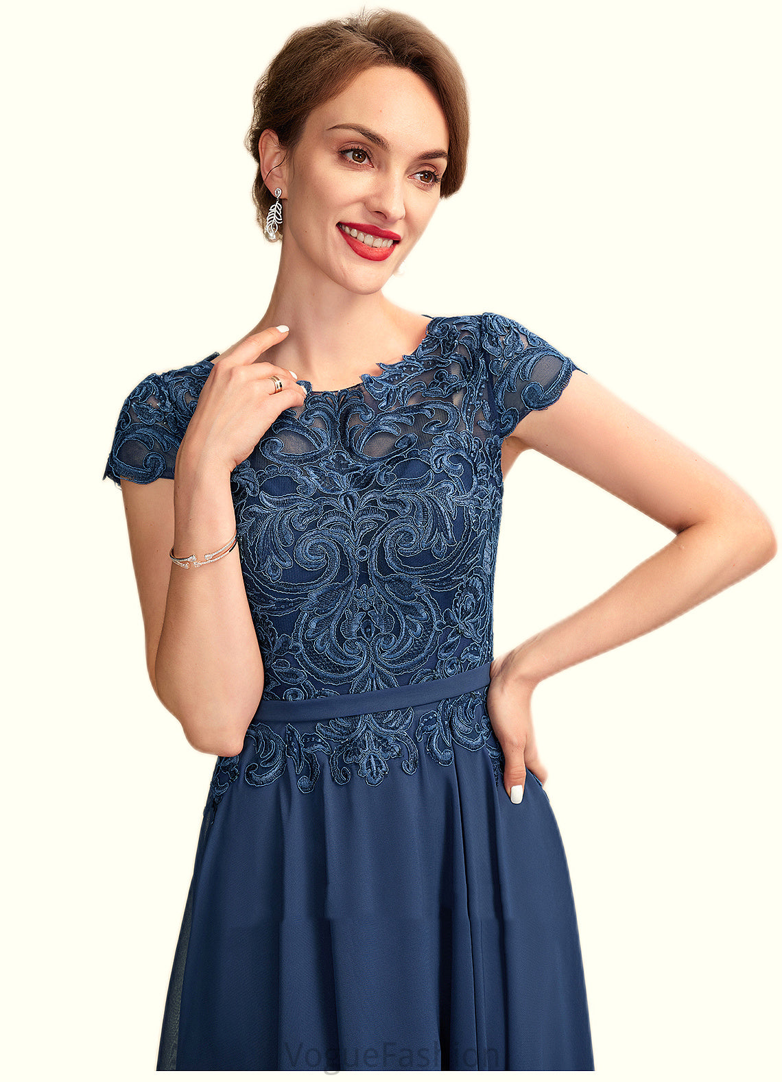 Rayne A-Line Scoop Neck Tea-Length Chiffon Lace Mother of the Bride Dress DK126P0015032