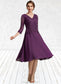 Audrey A-Line V-neck Knee-Length Chiffon Lace Mother of the Bride Dress With Beading Sequins DK126P0015035