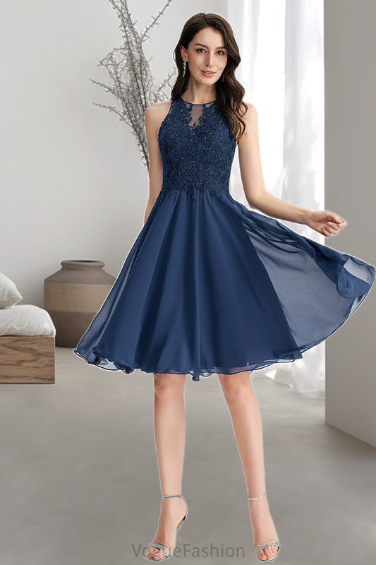 Jessica A-line Scoop Knee-Length Chiffon Lace Homecoming Dress With Beading DKP0020515