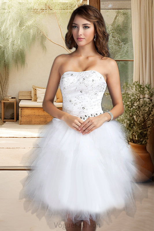 Melody A-line Sweetheart Knee-Length Satin Tulle Homecoming Dress With Beading Cascading Ruffles Appliques Lace Sequins DKP0020598