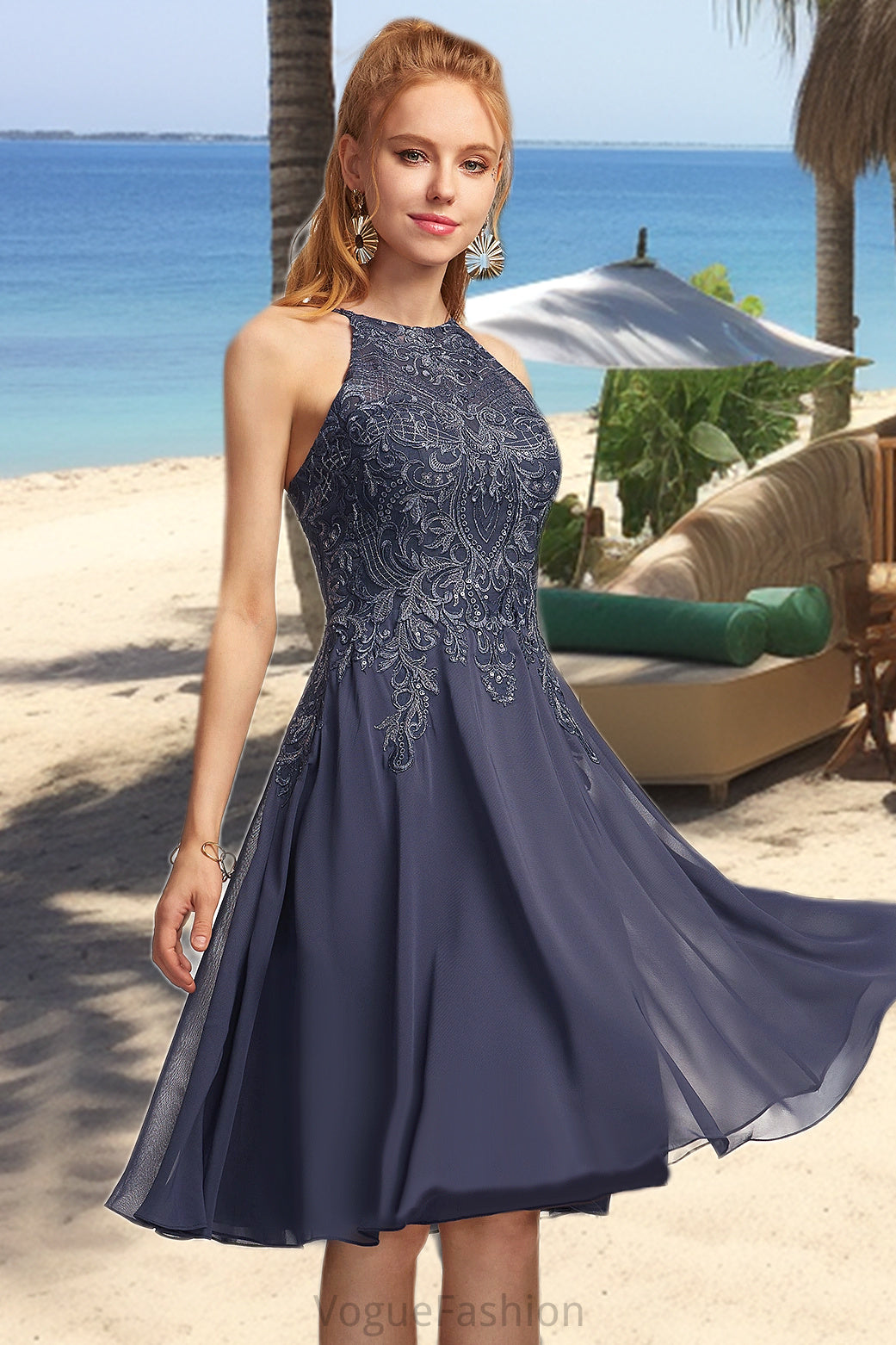 Maya A-line Scoop Knee-Length Chiffon Homecoming Dress With Appliques Lace DKP0020551