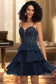 Shayla A-line Sweetheart Short/Mini Chiffon Lace Homecoming Dress With Beading Sequins DKP0020576